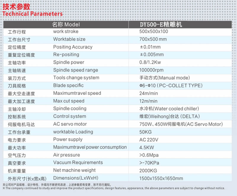 500精雕機參數(shù)